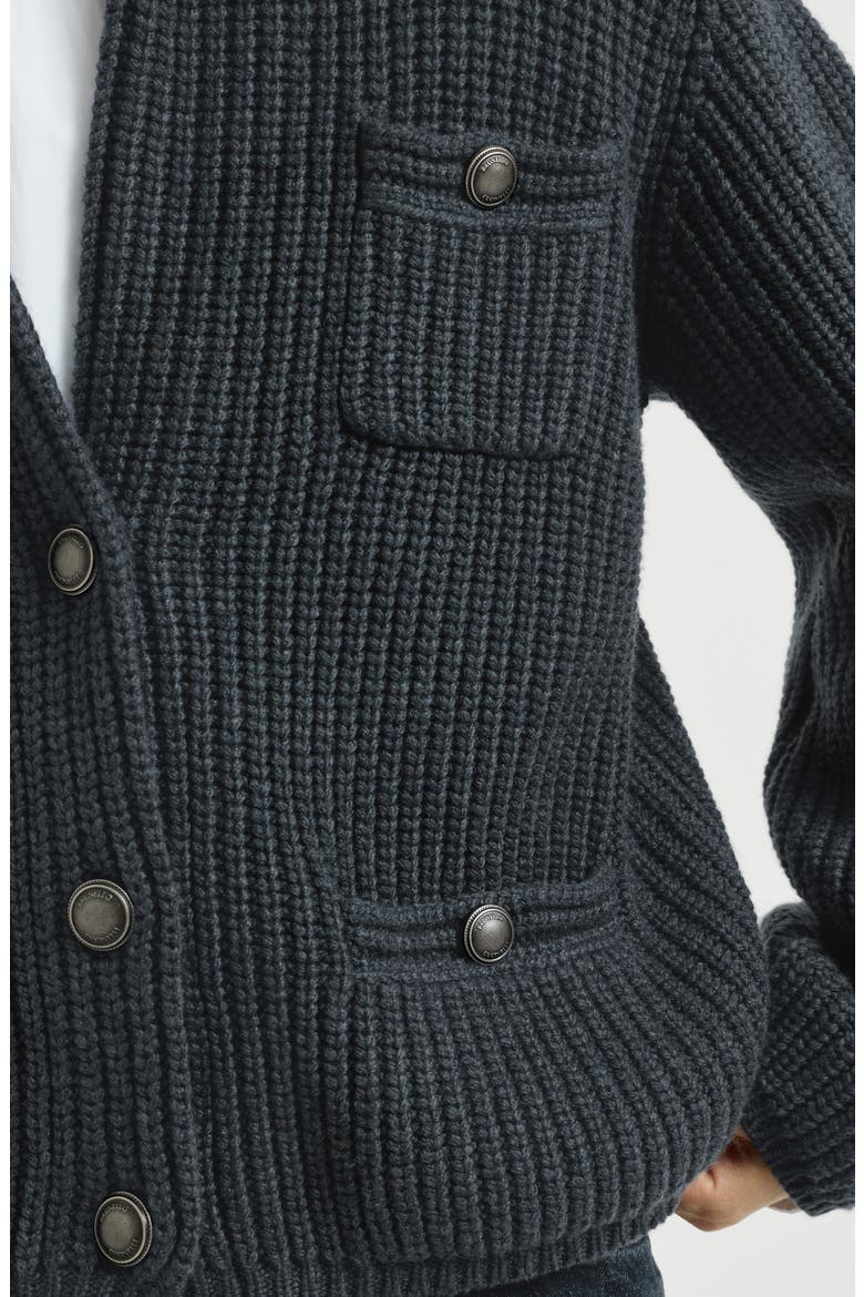 Cashmere Feather yarn English rib cardigan, Alternate, color, Blue