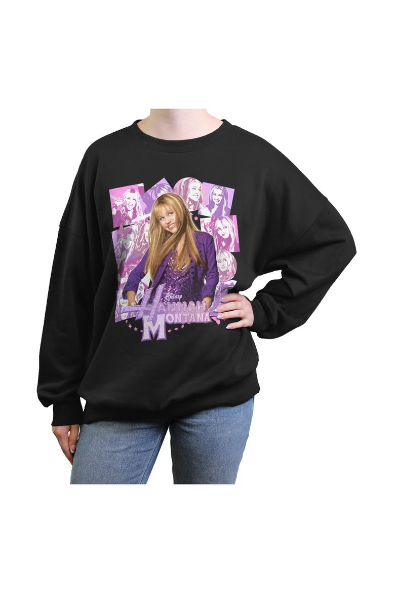 Junior's Hannah Montana Star Pose Collage  Sweatshirt, Main, color, Black