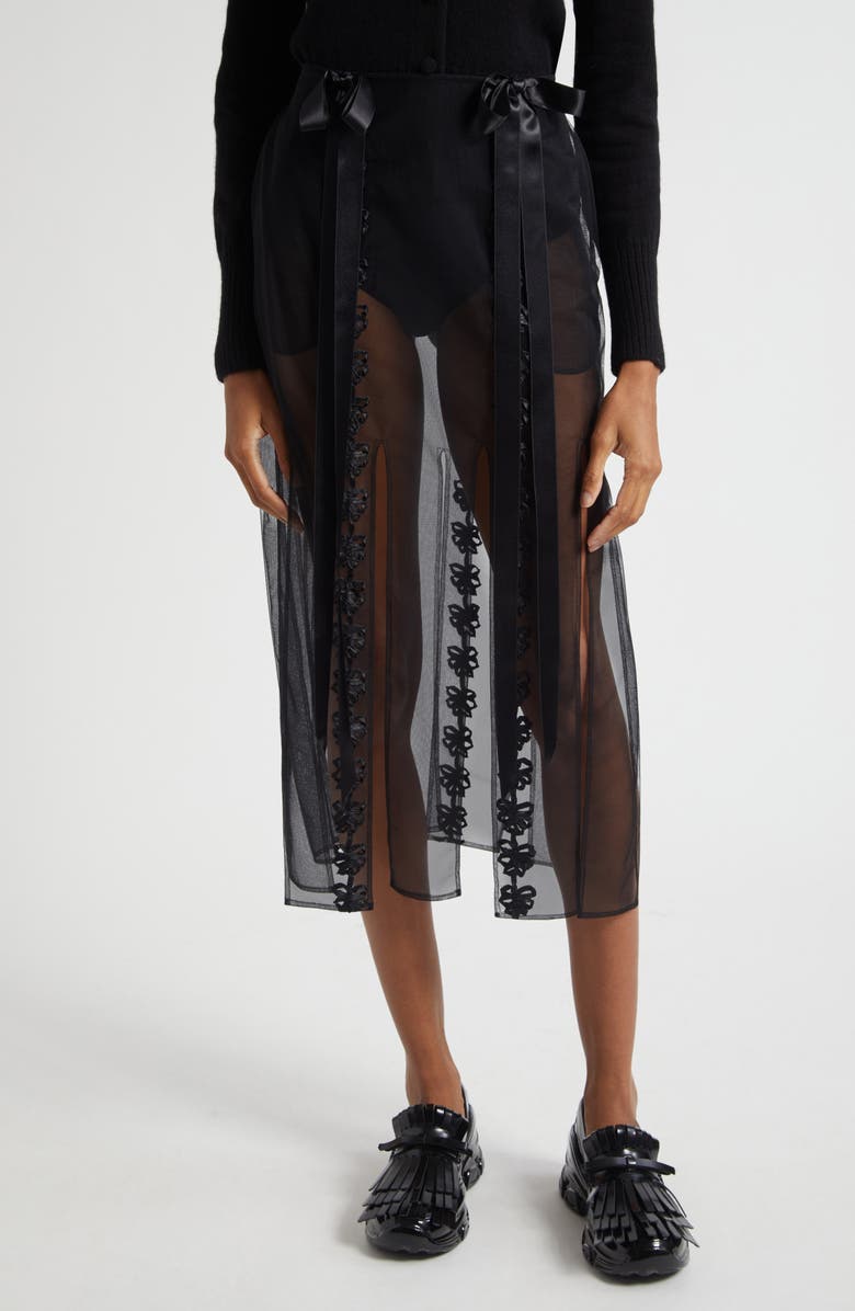Simone Rocha Ribbon Daisy Chain Multi Slit Midi Skirt, Main, color, Black