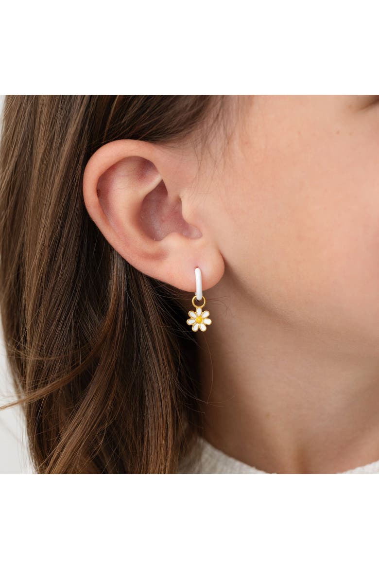 Daisy Charm & White Enamel Hoop Earring Set, Alternate, color, White