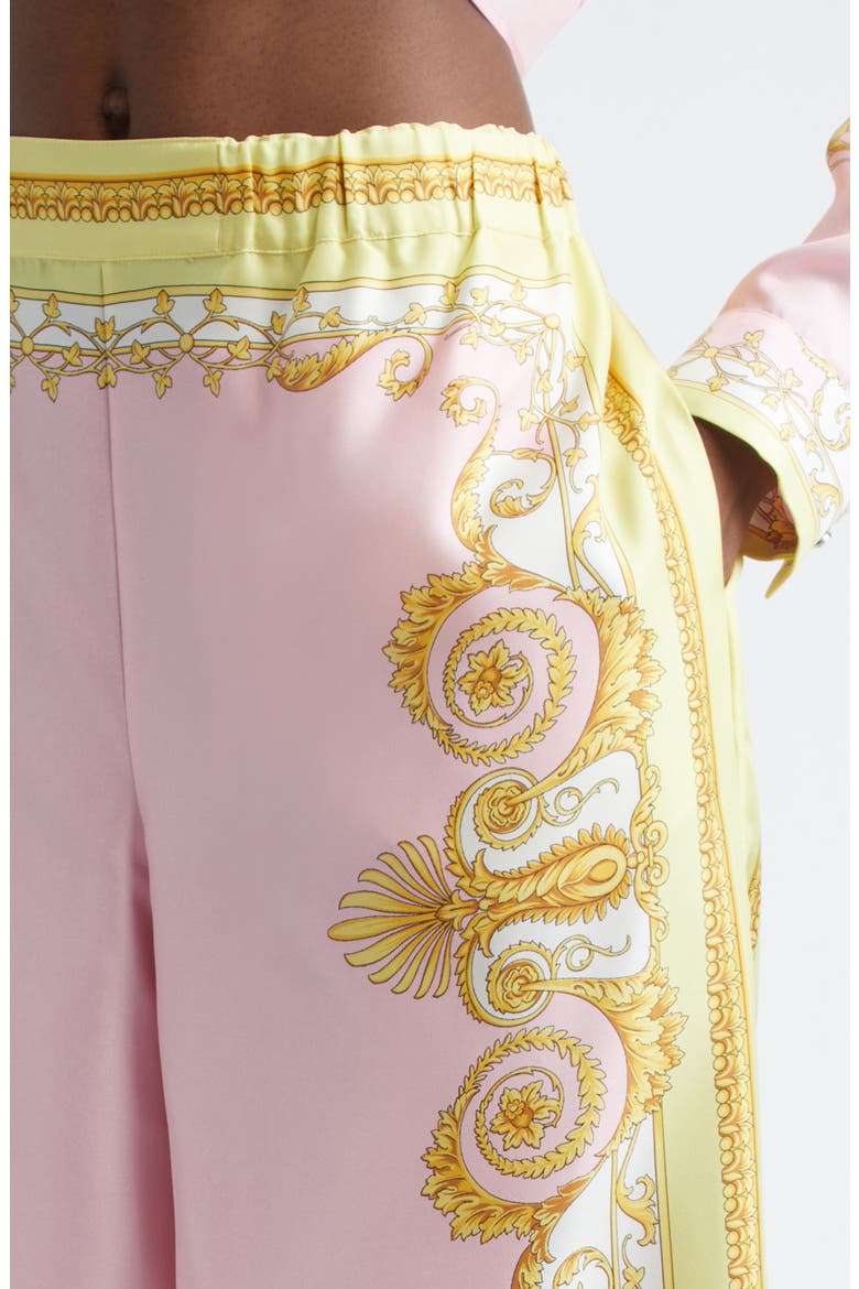 Barocco Print Wide Leg Silk Twill Pants, Alternate, color, PALE YELLOW ROSE QUARTZ