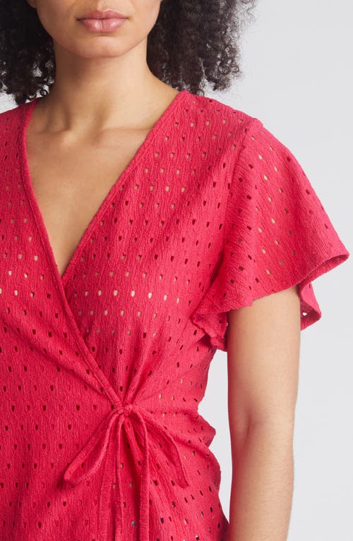 Loveappella Eyelet Wrap Top In Pink
