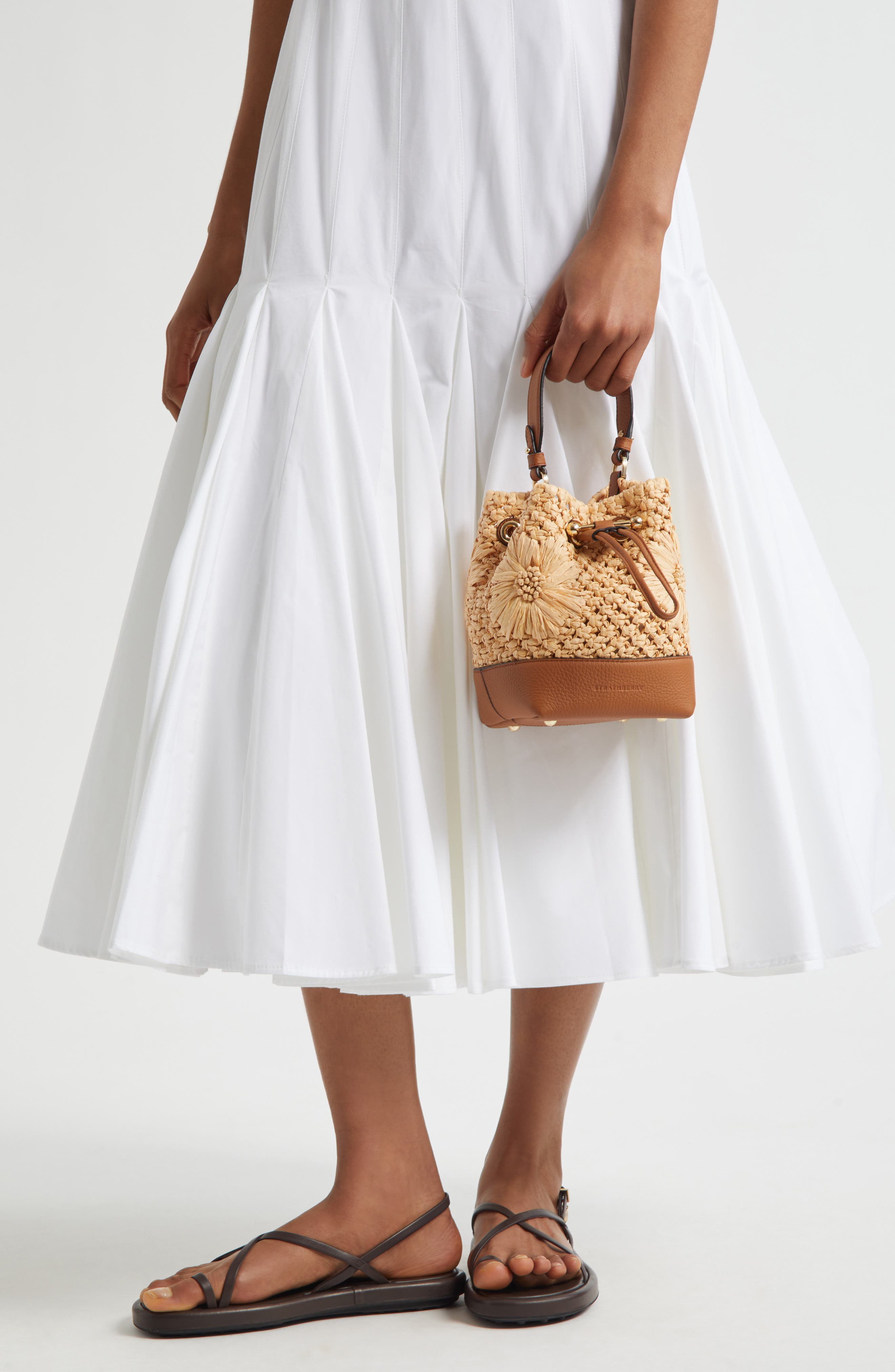 Strathberry Osette Floral Raffia 
Leather Bucket Bag, Alternate, color, 