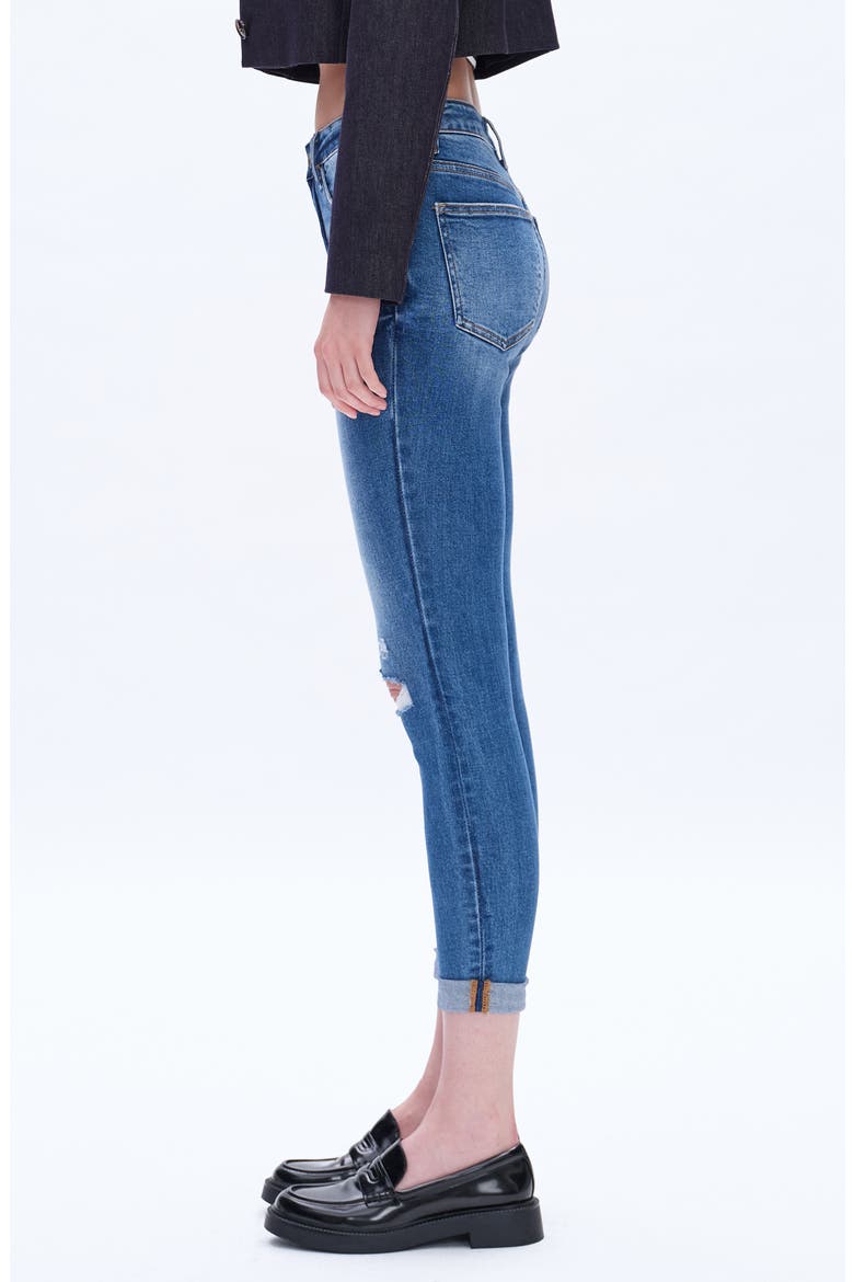 High Waist Cuffed Ankle Skinny Jeans, Alternate, color, MEDIUM BLUE