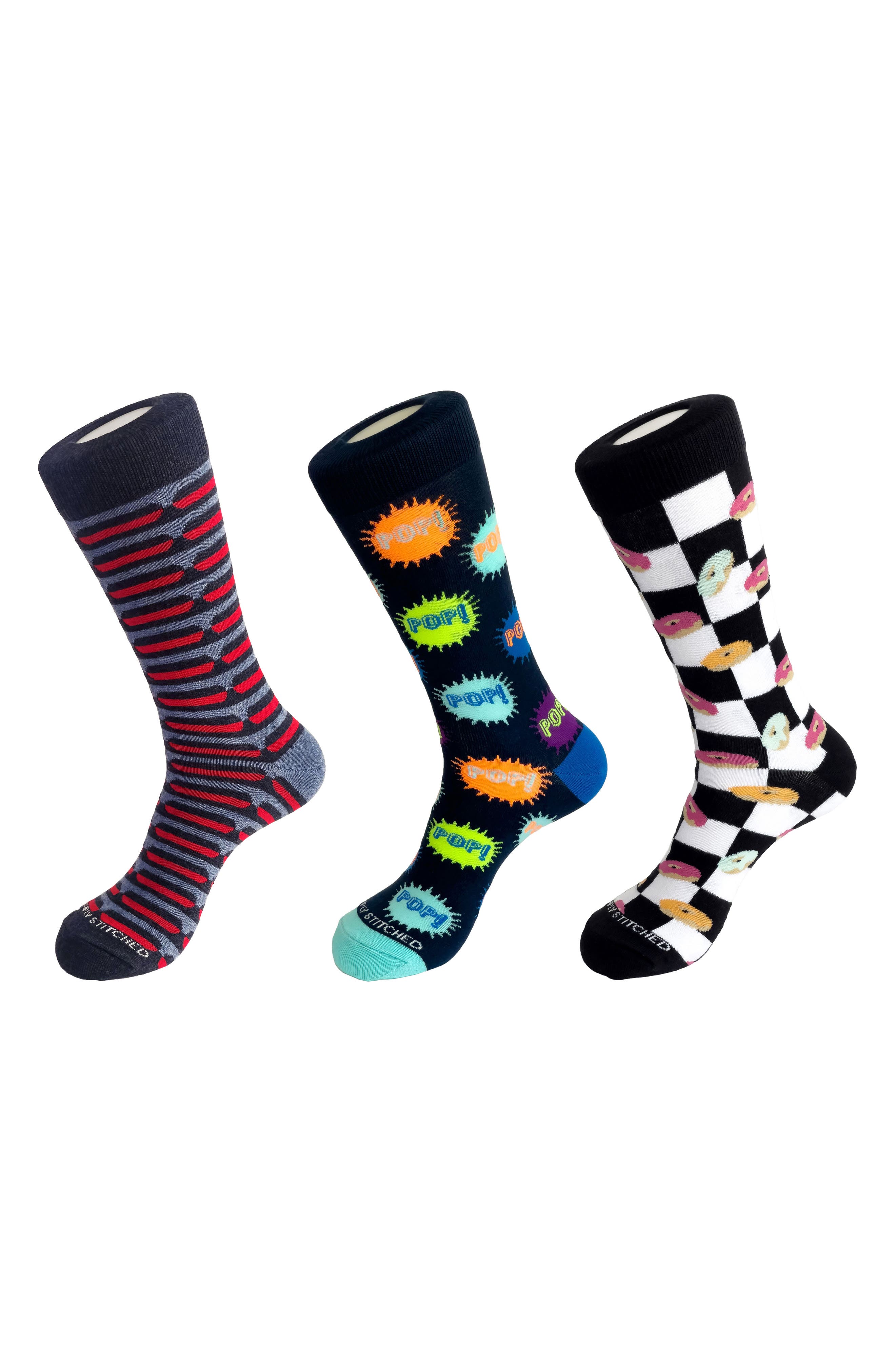 UNSIMPLY STITCHED 3-Pack Assorted Graphic Crew Socks