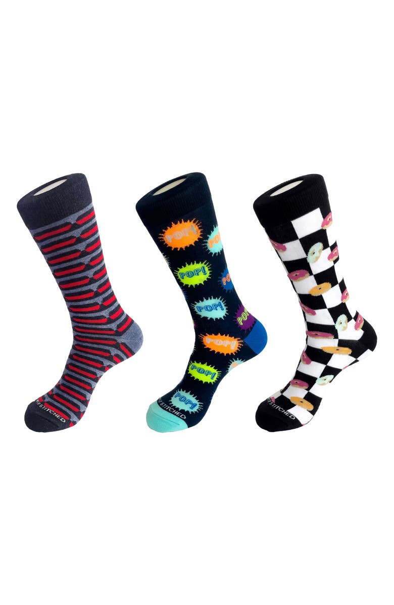 UNSIMPLY STITCHED 3-Pack Assorted Graphic Crew Socks, Main, color, Black Multi