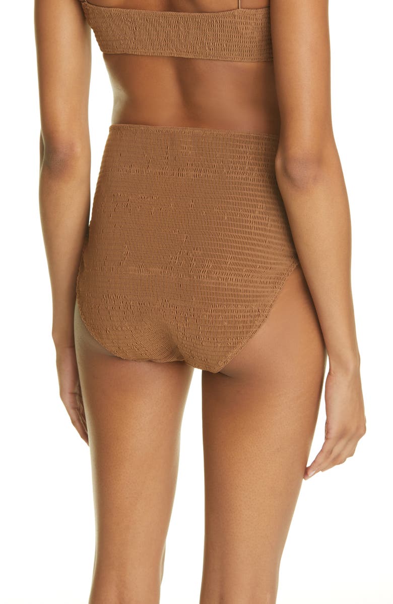 TOTEME Smocked High Waist Bikini Bottoms, Alternate, color, 