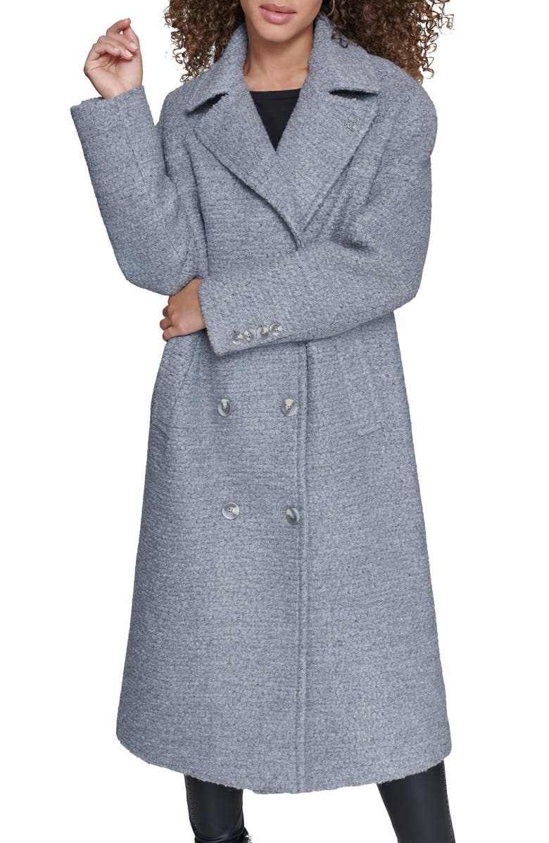 KARL LAGERFELD PARIS Textured Double Breasted Coat, Main, color, Grey