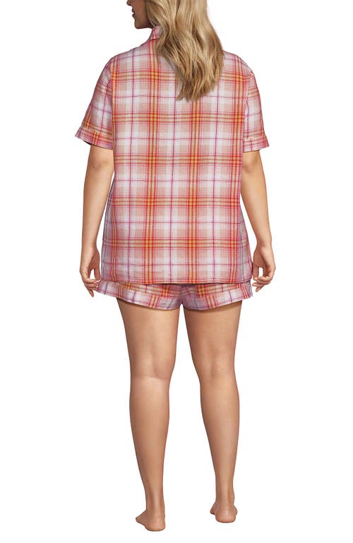 Shop Lands' End Women Linen 2 Piece Pajama Set In Sunset Coral Pink Plaid