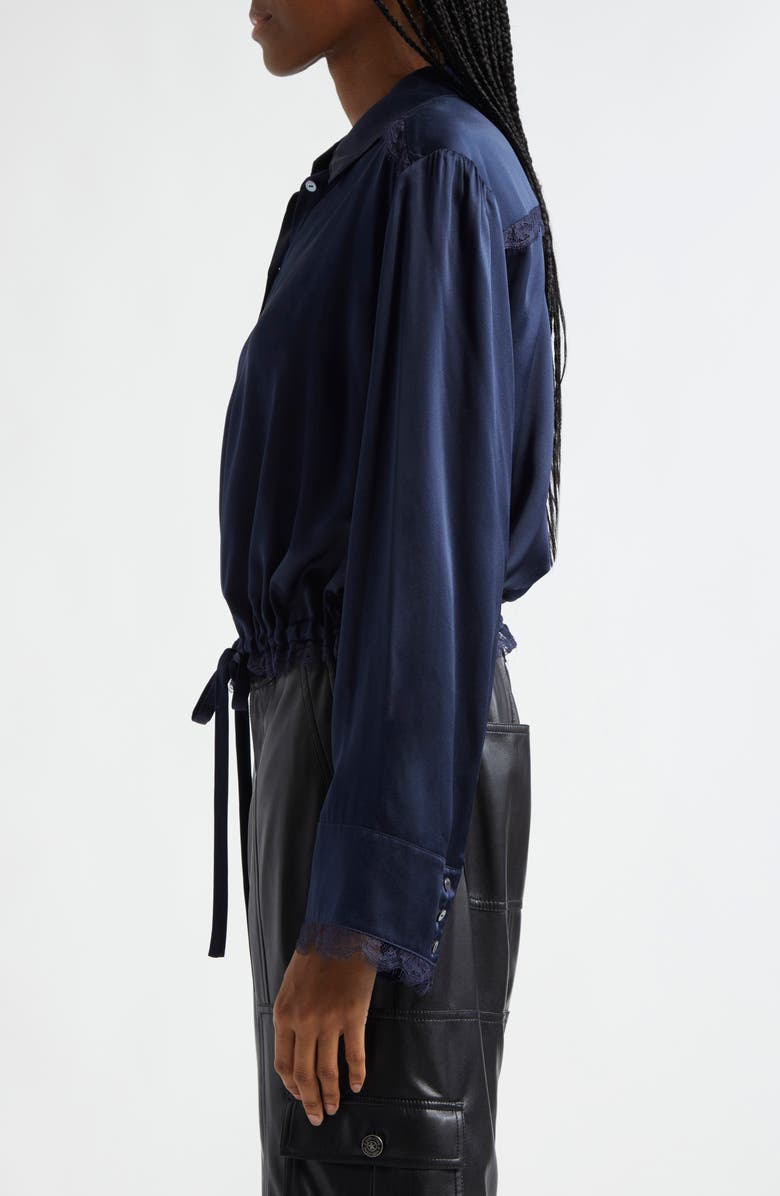 Cinq à Sept Mabyn Drawstring Waist Silk Button-Up Shirt, Alternate, color, Navy
