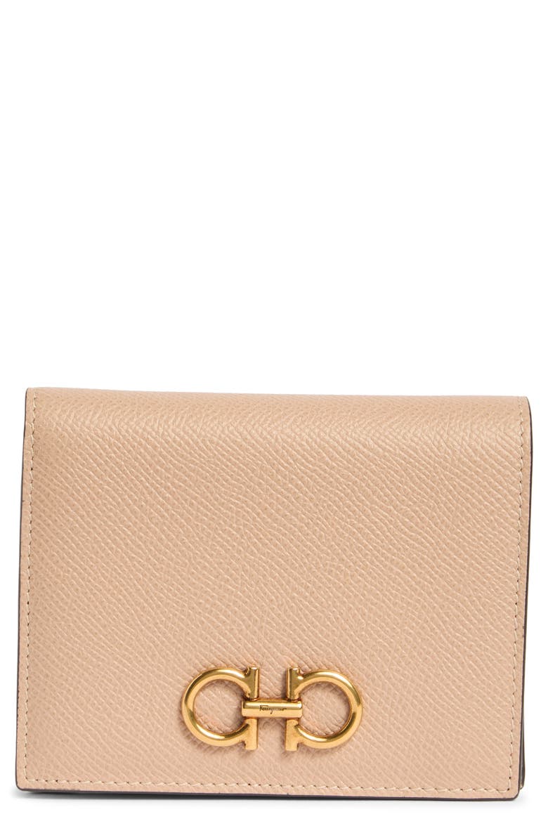 FERRAGAMO Leather French Wallet, Main, color, Bone