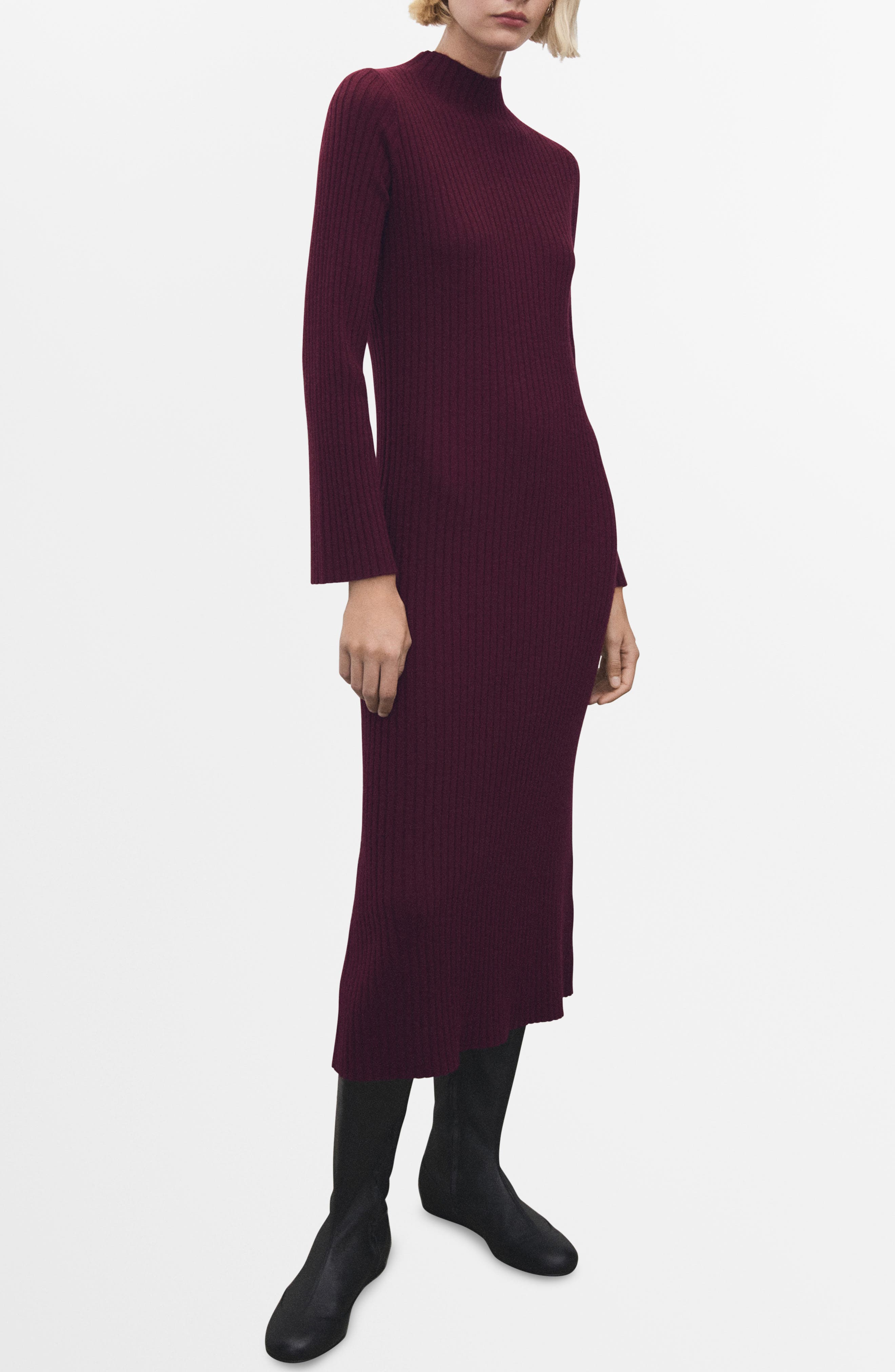 MANGO Rib Long Sleeve Midi Sweater Dress