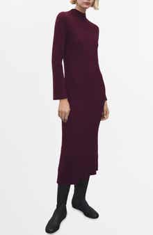 MANGO Rib Long Sleeve Midi Sweater Dress
