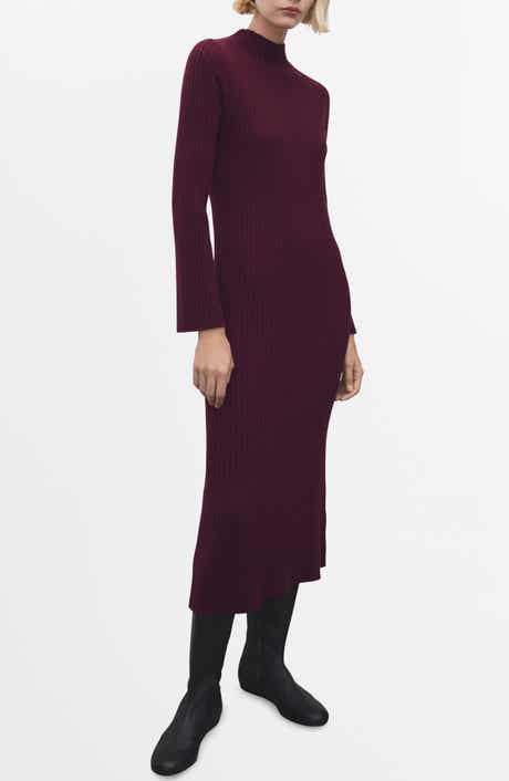 MANGO Rib Long Sleeve Midi Sweater Dress