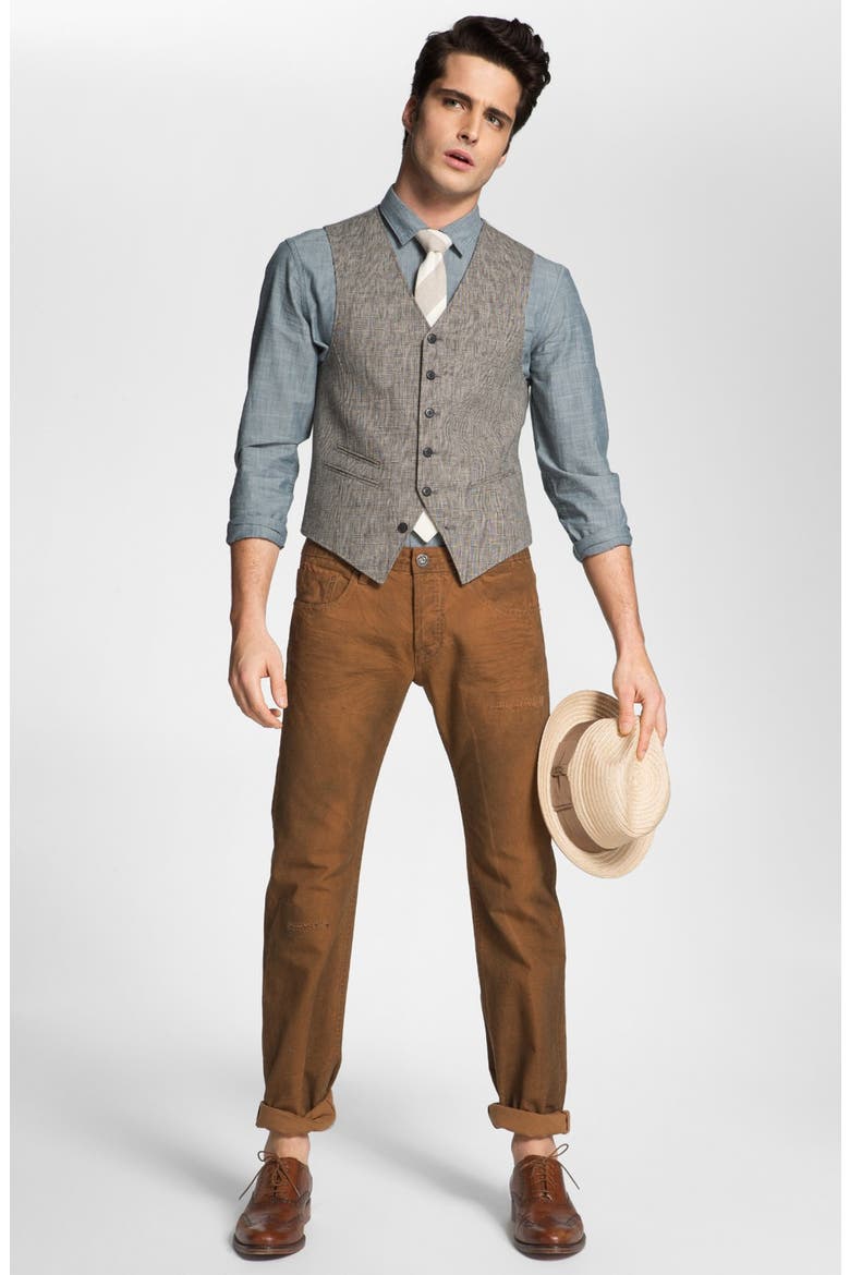 Woven Linen Tie, Alternate, color, KHAKI/ CREAM