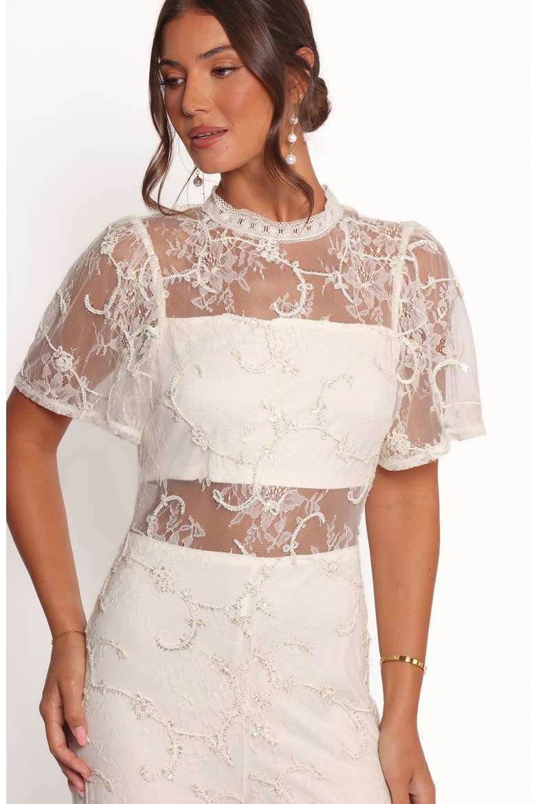Zina Sequin & Lace Jumpsuit, Alternate, color, IVORY