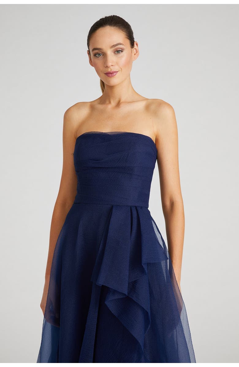 Theia Teresa Strapless Draped Gown, Alternate, color, Navy