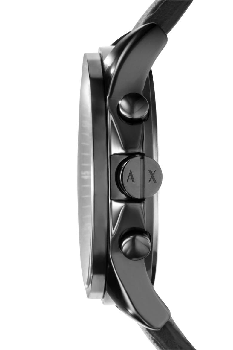 Chronograph Leather Strap Watch, Alternate, color, BLACK