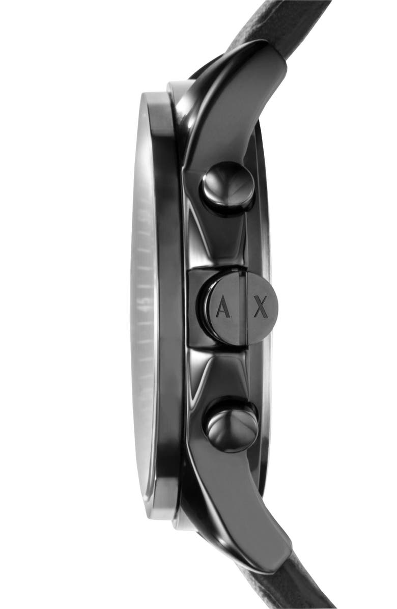 AX Armani Exchange Chronograph Leather Strap Watch, Alternate, color, Black