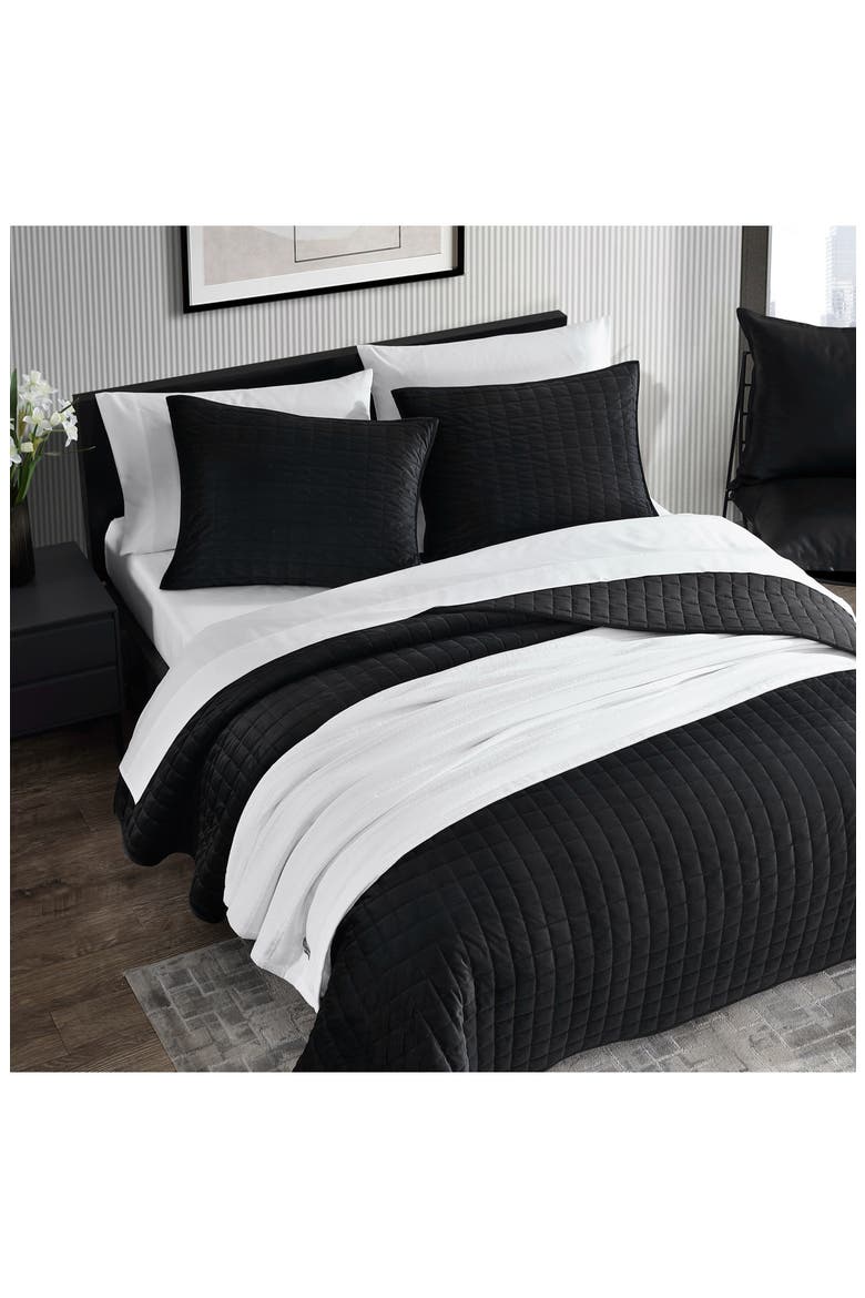 Black Quilted Velvet Comforter Set, Alternate, color, BLACK