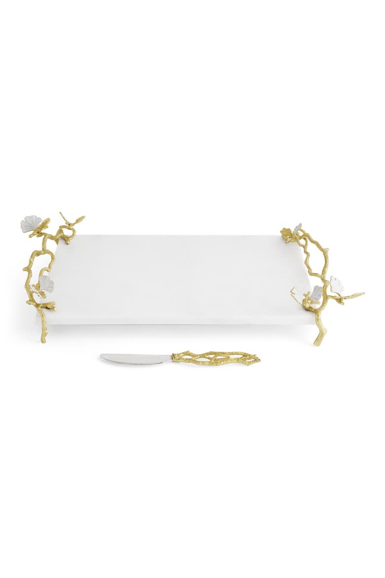 Butterfly Ginkgo Cheese Board & Spreader Set, Alternate, color, GOLD/ WHITE