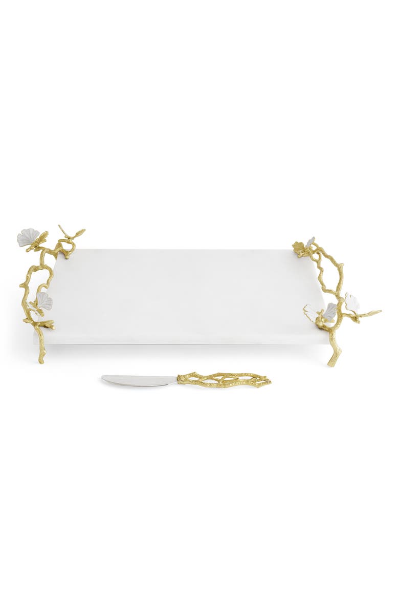 Michael Aram Butterfly Ginkgo Cheese Board & Spreader Set, Alternate, color, Gold/ White