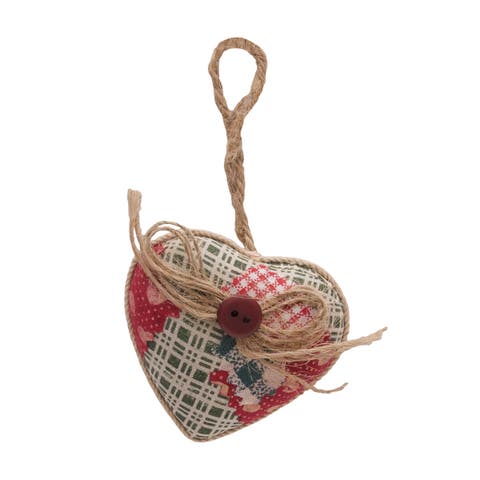 Fabric Patchwork Heart Decorative Mini Ornaments Set of 3