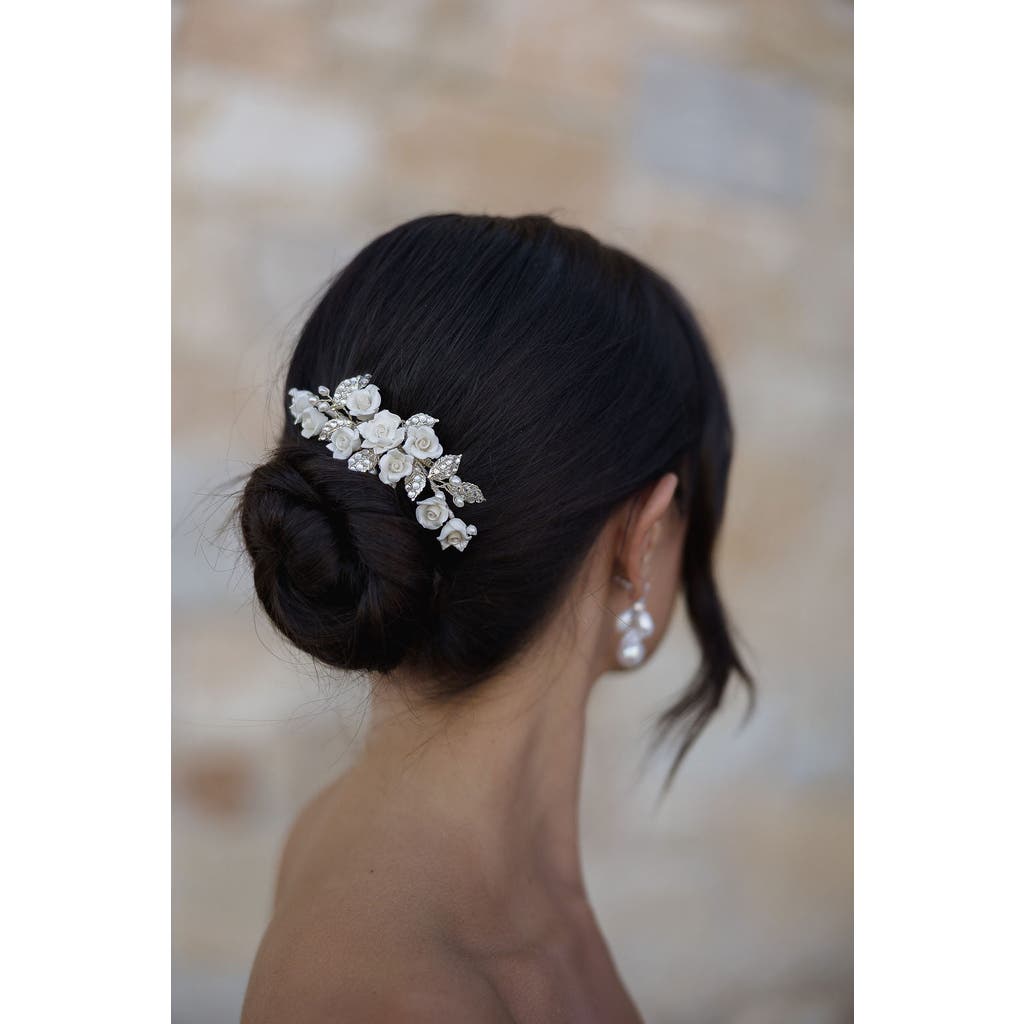 Untamed Petals Victoria Crystal Floral Comb In White