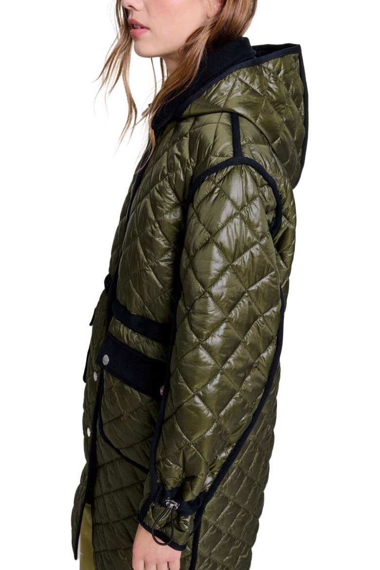 Contrast quilted puffer jacket, Alternate, color, Khaki