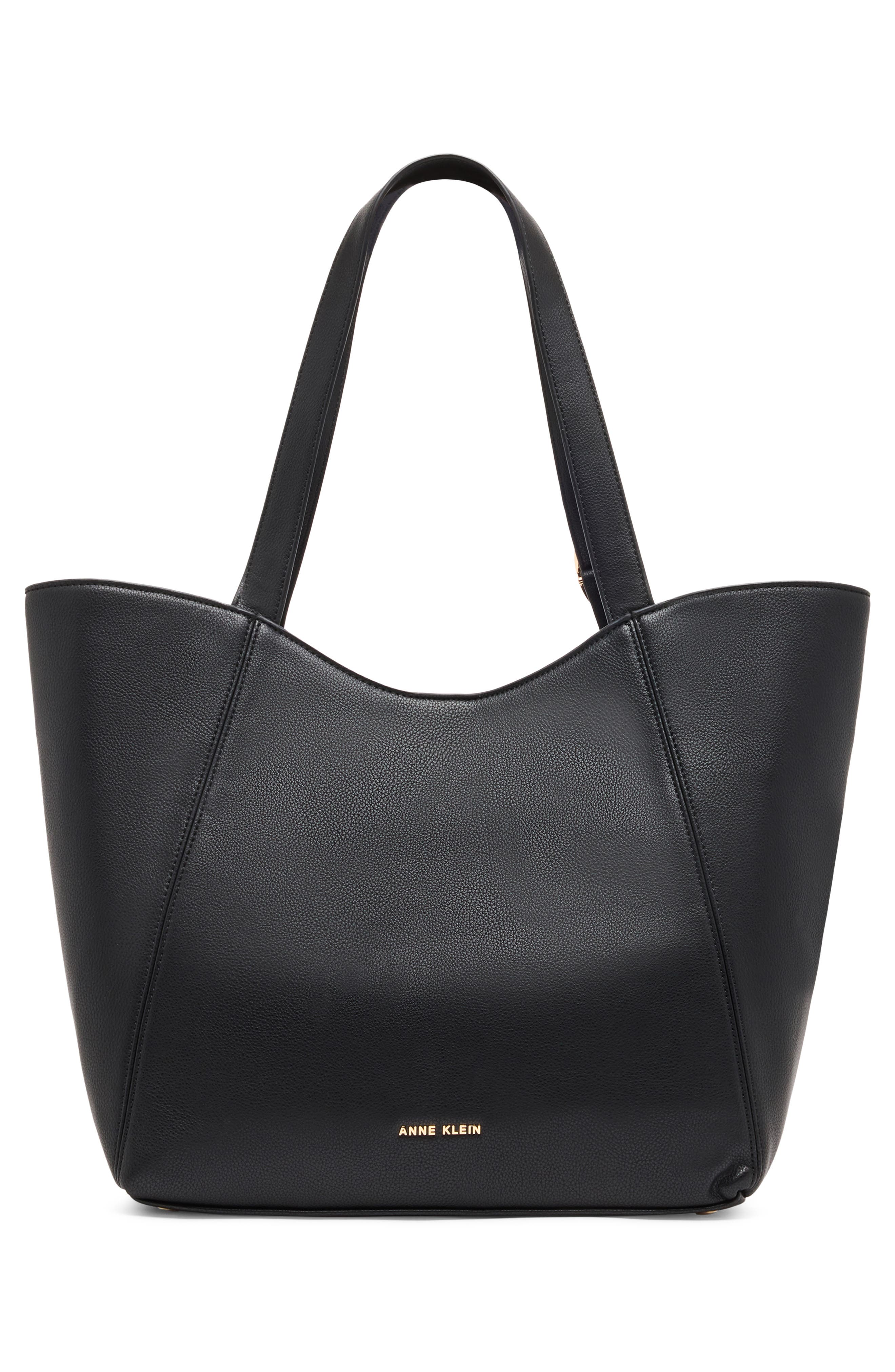 Faux Leather Tote with Pouch, Alternate, color, BLACK