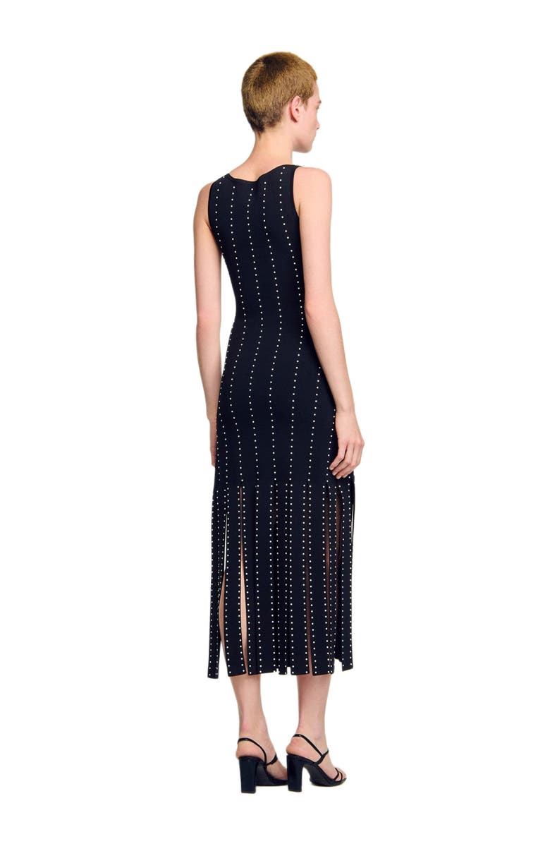 SANDRO Fringed knit midi dress, Alternate, color, 