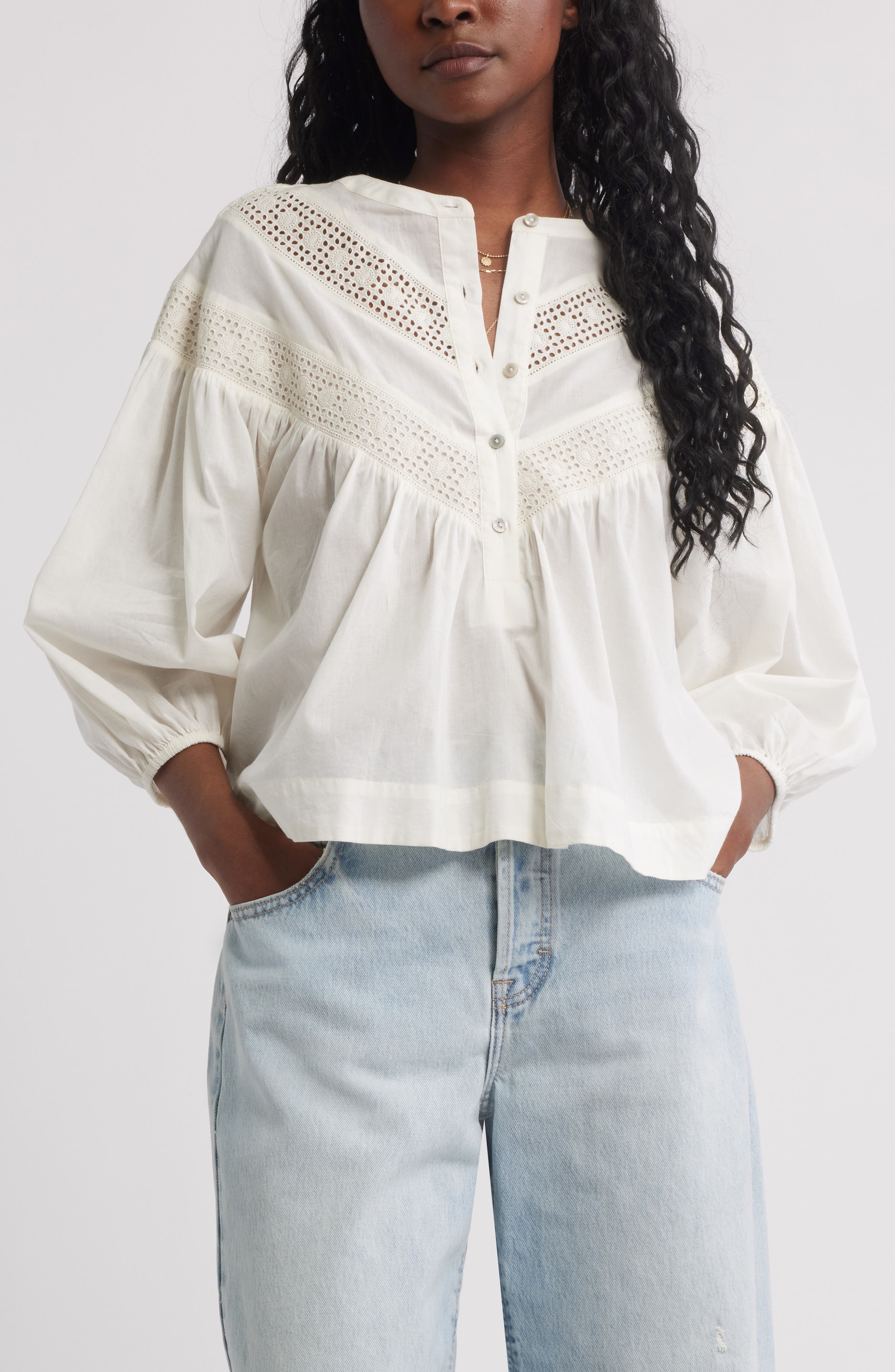 Treasure & Bond Lace Inset Woven Shirt