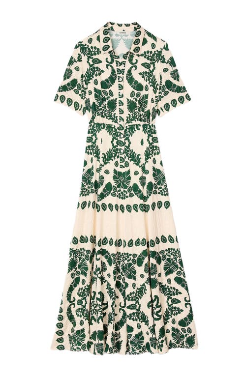 Sandro Leaves-print Maxi Dress In Ecru/green