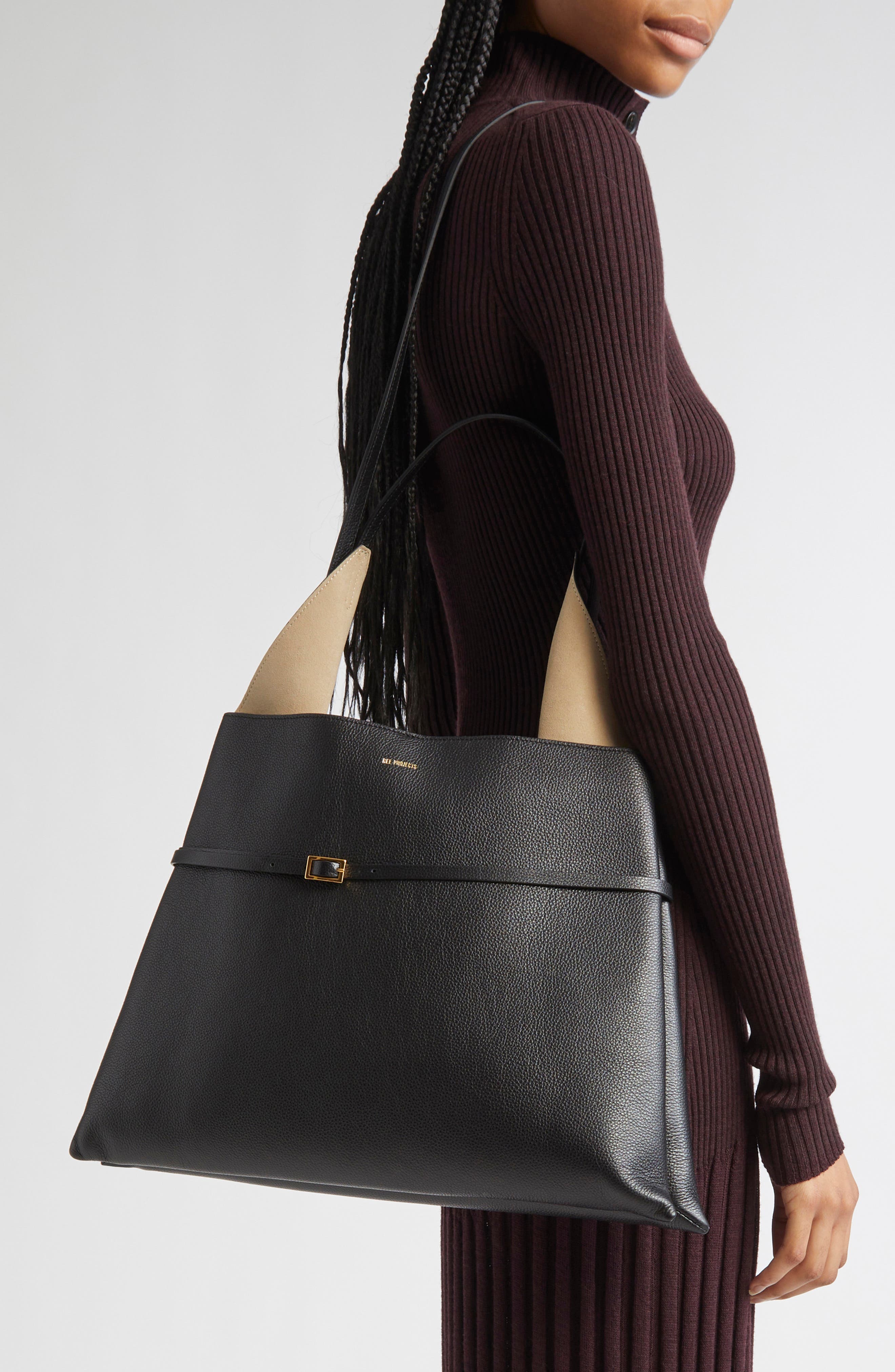 Ree Projects Clare Belted Leather Tote, Alternate, color, Black