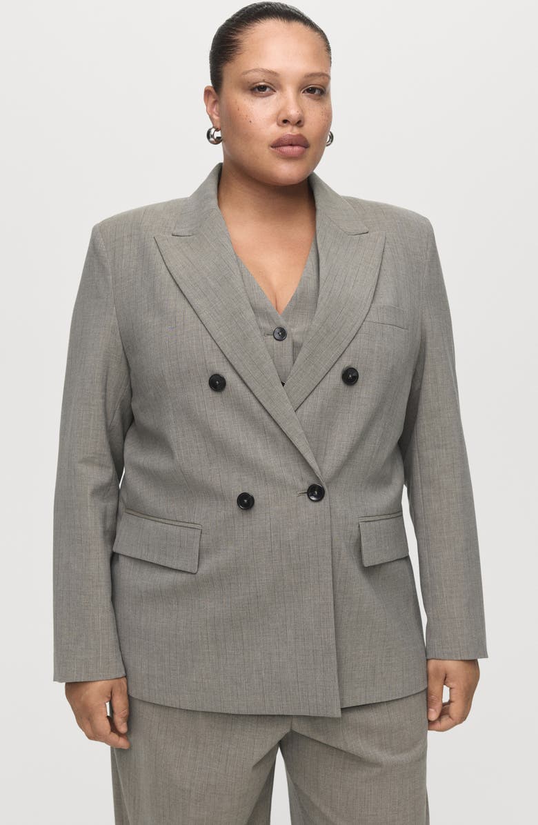 MANGO Double Breasted Blazer, Alternate, color, Grey