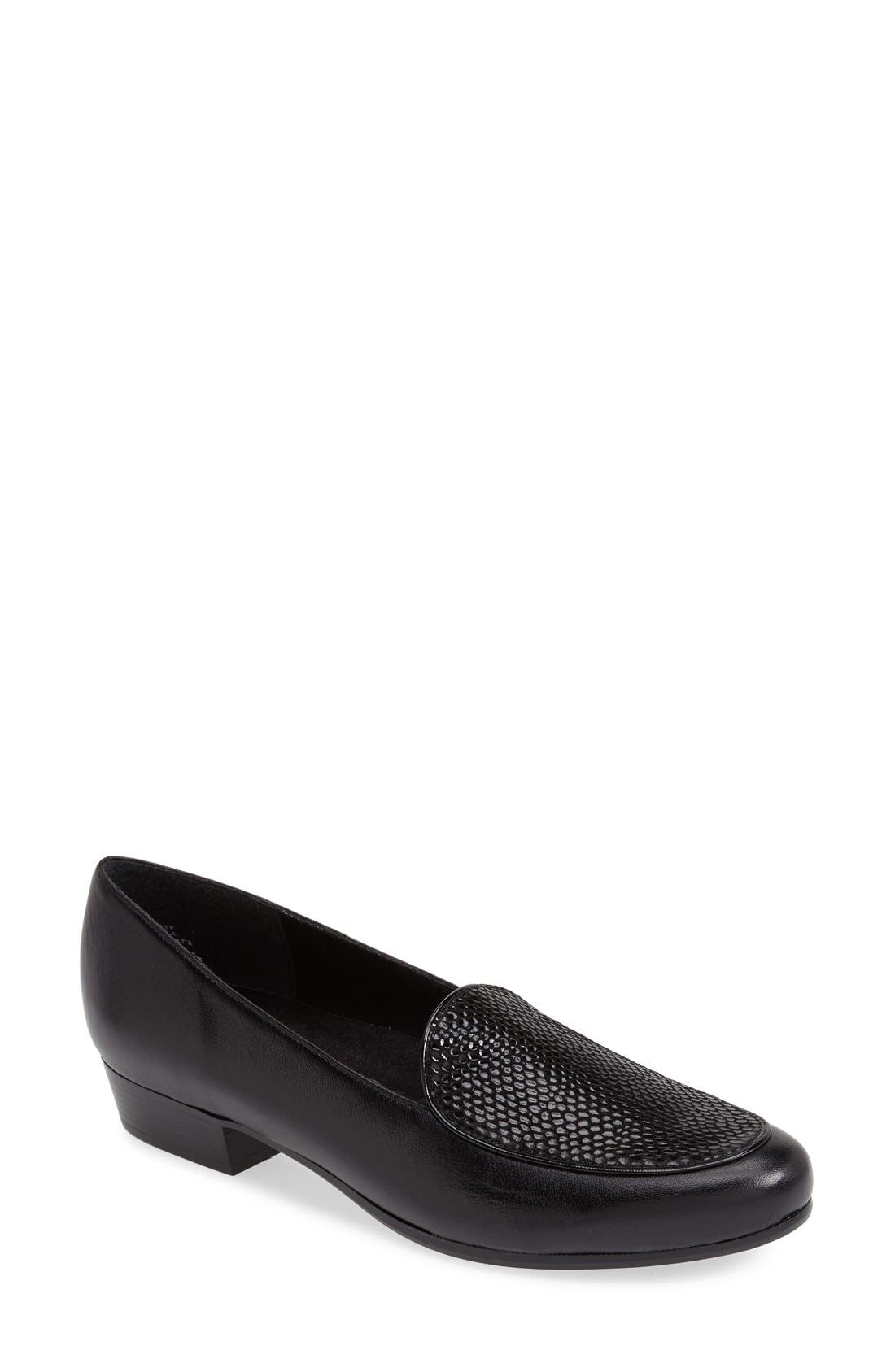 'Mallory' Leather Loafer, Main, color, BLACK SNAKESKIN