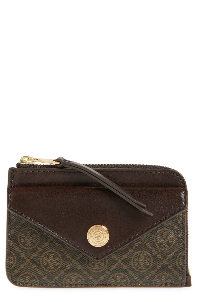 Tory Burch Small T Monogram Coated Canvas & Leather Zip Wallet, Main, color,