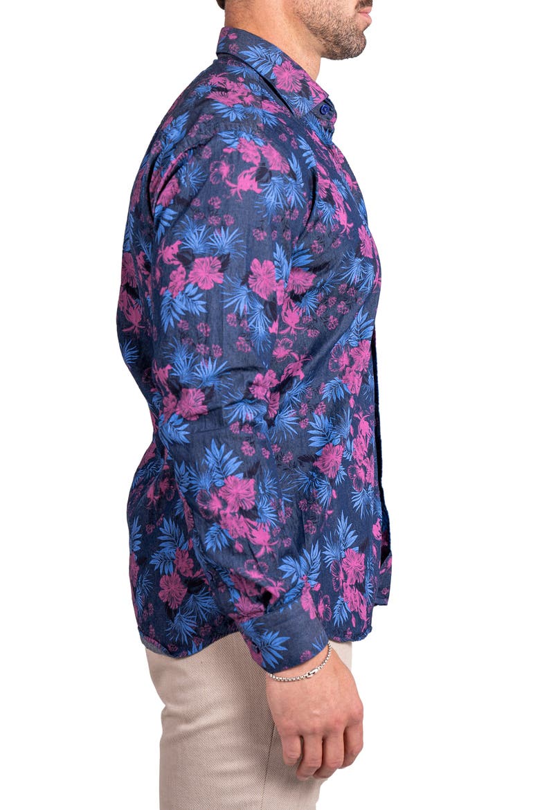 Engineered Ascension0093 Blue Floral Cotton Button-Up Shirtr, Alternate, color, BLUE