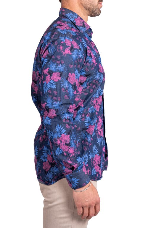 Maceoo Engineered Ascension0093 Blue Floral Cotton Button-up Shirtr In Blue