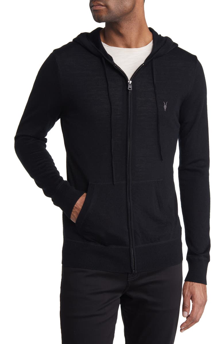 AllSaints Mode Slim Fit Merino Wool Zip Hoodie, Alternate, color,