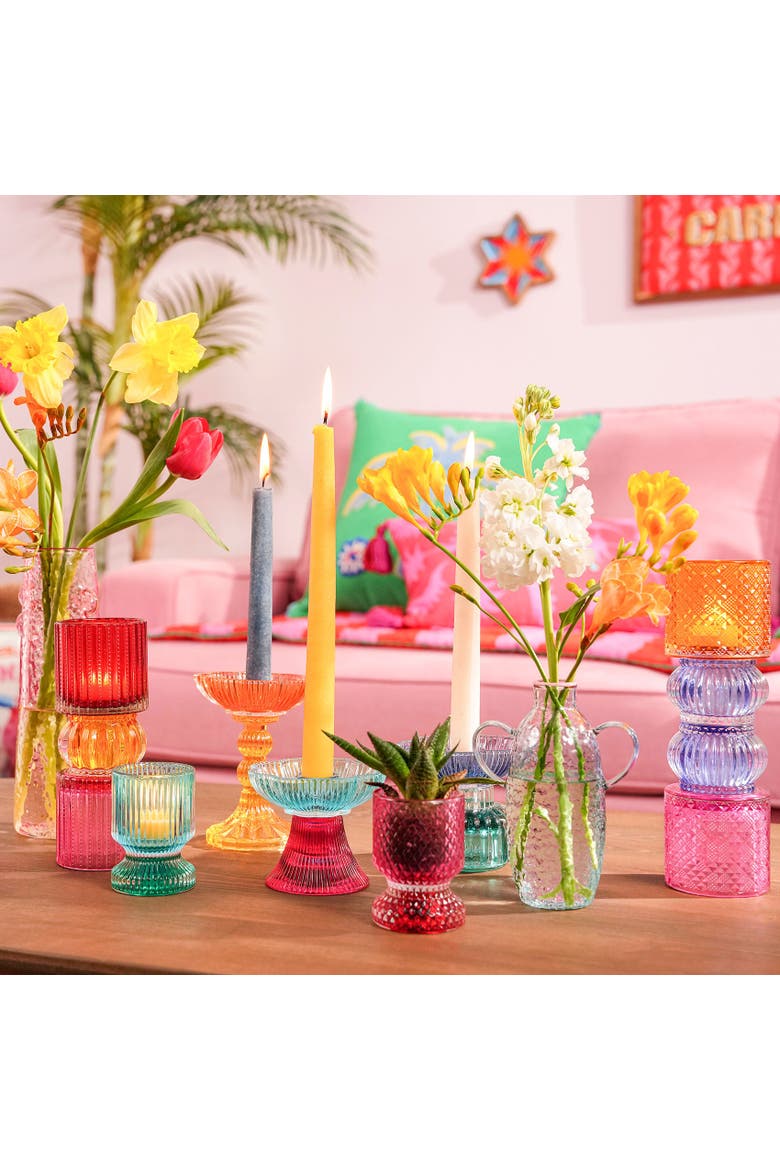 Glass Floral Type Candle Holder and Decorative Object 3 Pcs Set, Alternate, color, Multicolor