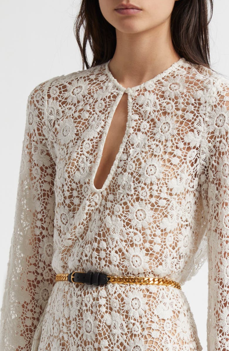 Nili Lotan Della Lace Long Sleeve Midi Dress, Alternate, color, Ivory