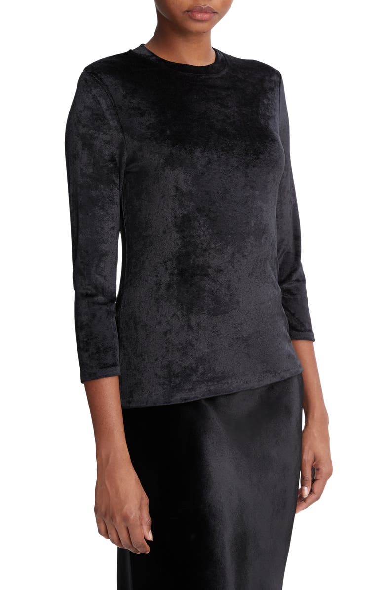 Vince Velour Crewneck Top, Alternate, color, Black
