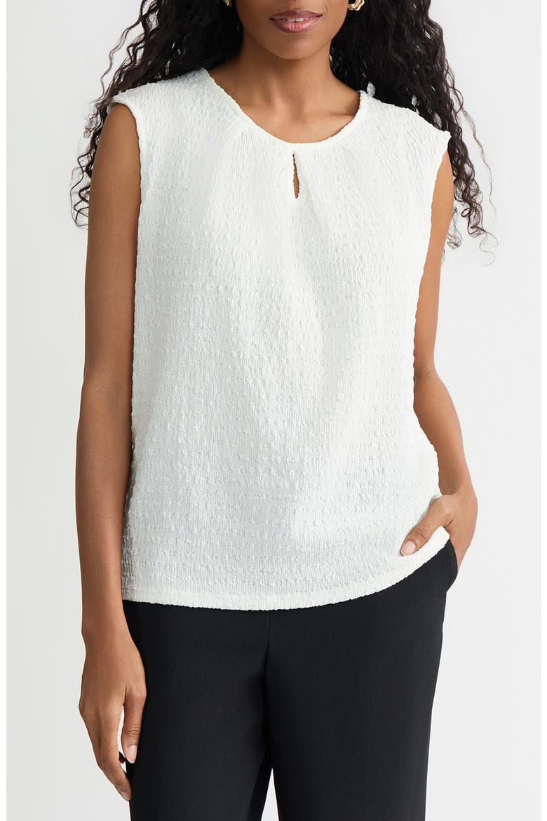 Crinkled Keyhole Cap Sleeve Knit Top, Main, color, VANILLA ICE