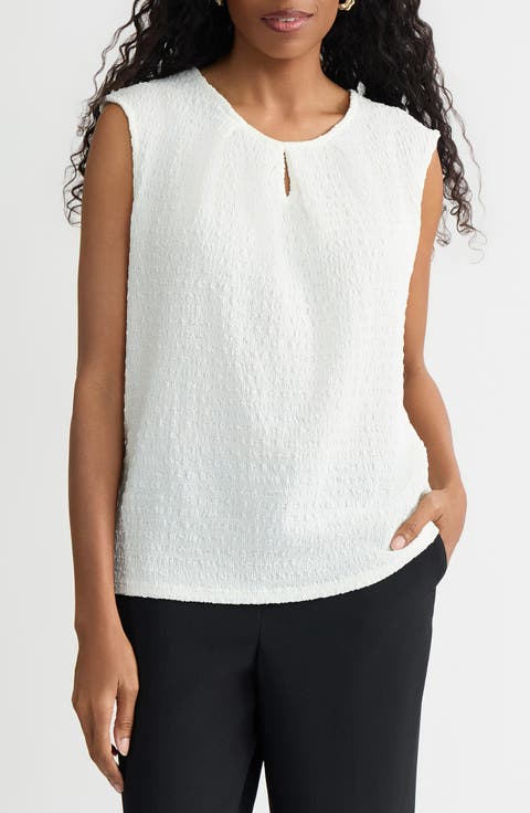 Crinkled Keyhole Cap Sleeve Knit Top