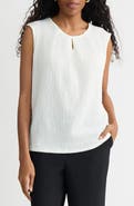 KASPER Crinkled Keyhole Cap Sleeve Knit Top