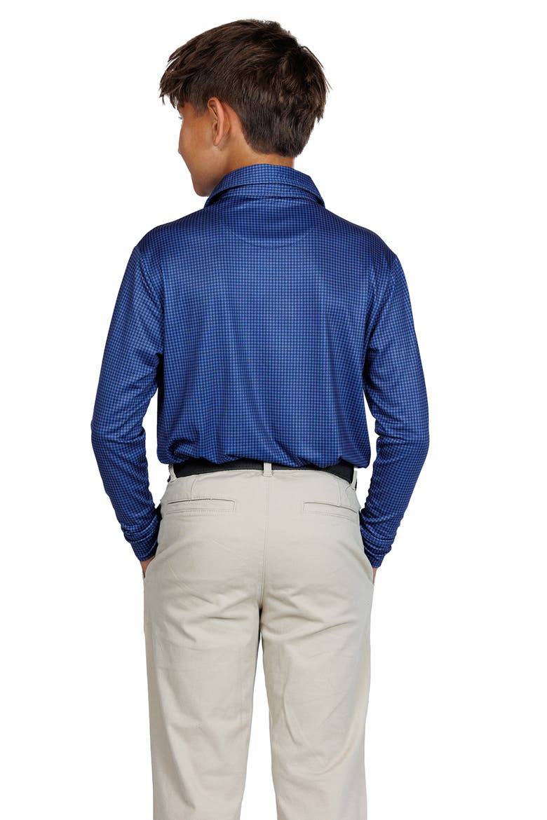 Kids' Mini Houndstooth Print Long Sleeve Performance Polo, Alternate, color, COBALT BLUE