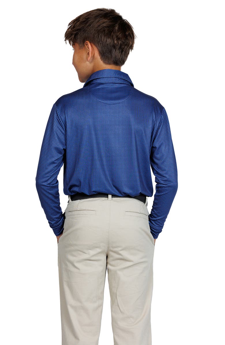 TailorByrd Kids' Mini Houndstooth Print Long Sleeve Performance Polo, Alternate, color, Cobalt Blue