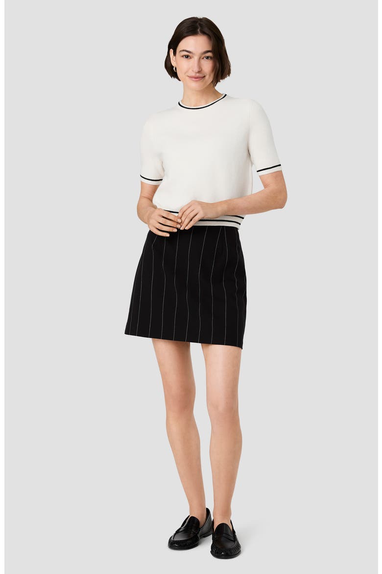 Babysoft Rib Stripe Short Sleeve Sweater, Alternate, color, PORCELAIN CREAM W/ BLACK