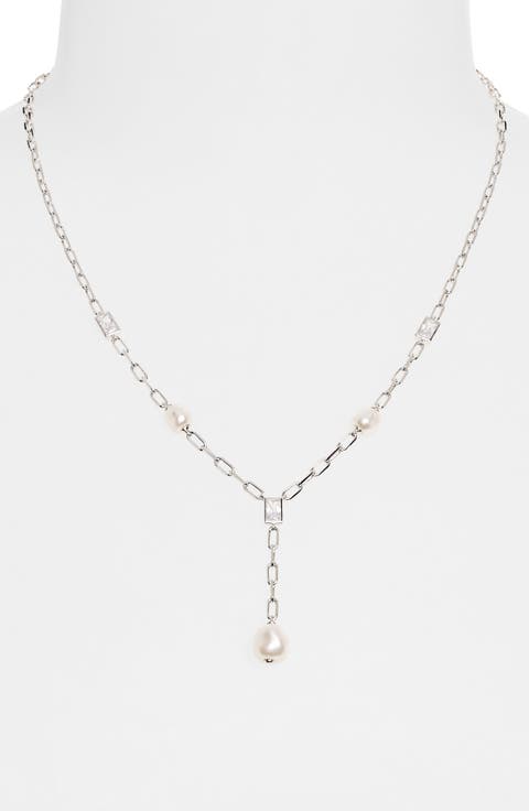 Luna CZ & Freshwater Pearl Y-Drop Necklace